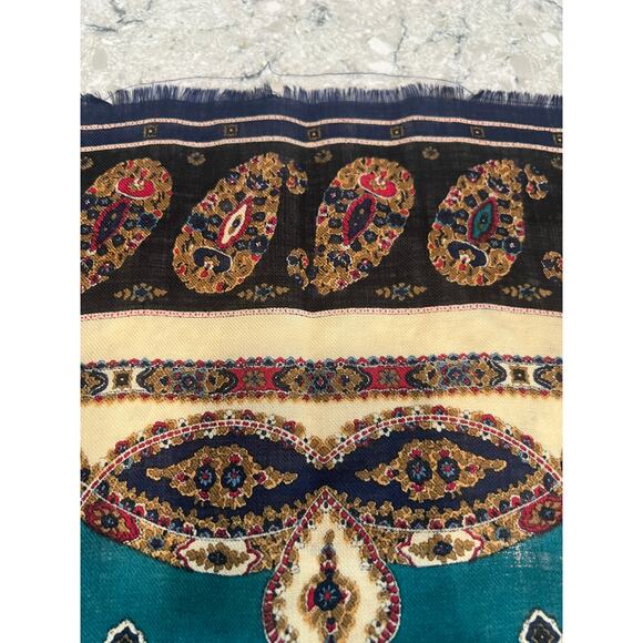 ECHO Rare Vintage 100% Wool Women’s Scarf Dark Green Gold 29" x 30"  JP - Picture 4 of 9